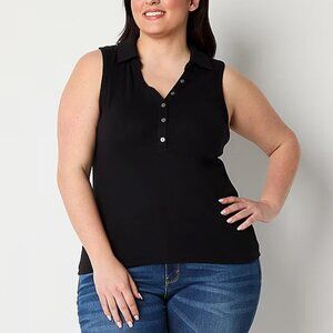 a.n.a Plus Womens Sleeveless Polo Shirt - Black Sz 2X 925238